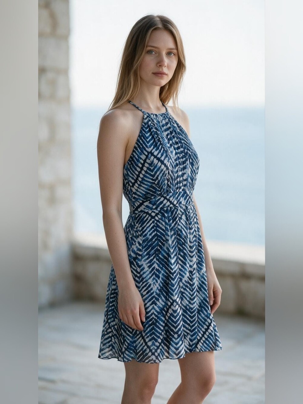 Calvin Klein Adriactic Multi Halter Dress Summer Date Night Coastal Resort Wear